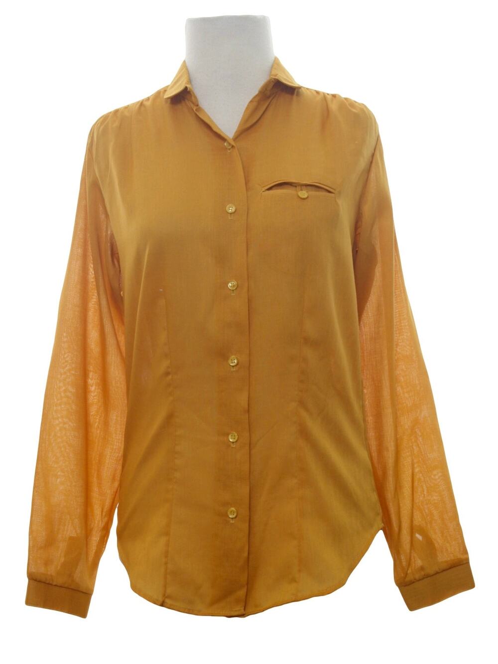Vintage 70s Women's Small Laura Mae Mustard Button Front Blouse